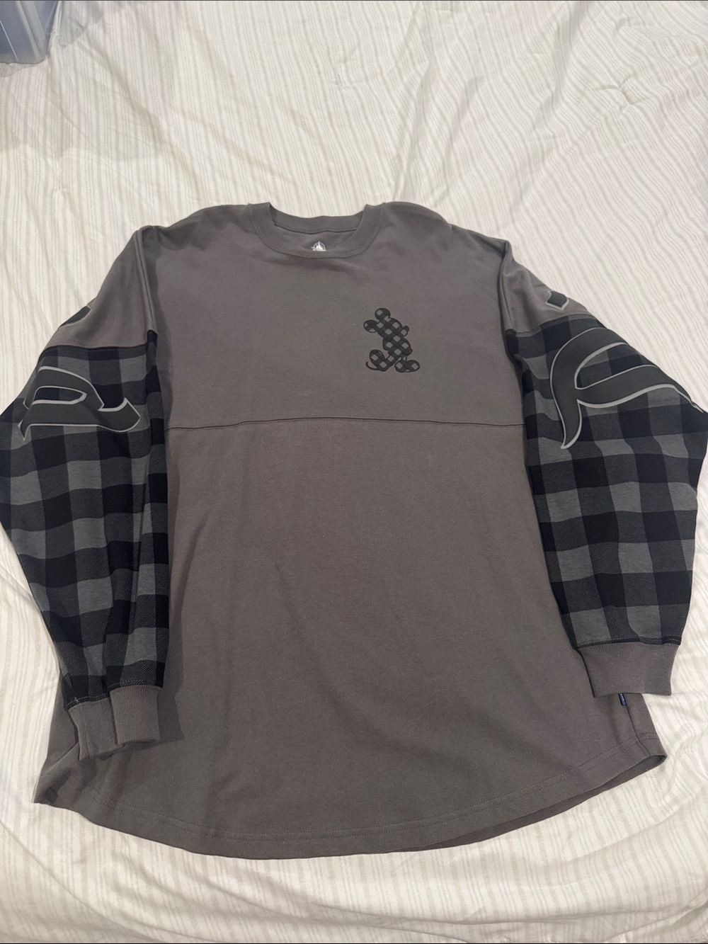 Charcoal Gray Disney Spirit Jersey with black plaid sleeves